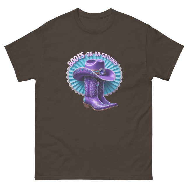 Boots on Da Ground Tee – Purple Fan & Jewel Design #3 Women Tees Style Junction – Custom Digital Designs & Apparel Dark Chocolate S