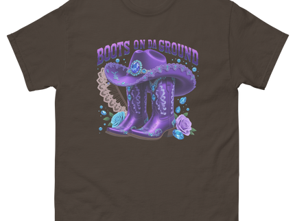 Boots on Da Ground Tee – Purple Fan & Jewel Design #4 Women Tees Style Junction – Custom Digital Designs & Apparel Dark Chocolate S