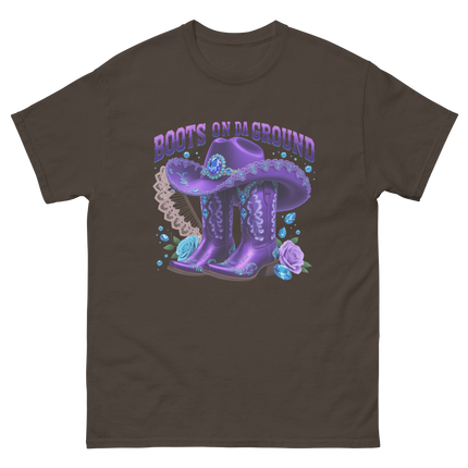 Boots on Da Ground Tee – Purple Fan & Jewel Design #4 Women Tees Style Junction – Custom Digital Designs & Apparel Dark Chocolate S