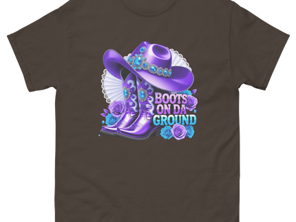 Boots on Da Ground Tee – Purple Fan & Jewel Design #5 Women Tees Style Junction – Custom Digital Designs & Apparel Dark Chocolate S
