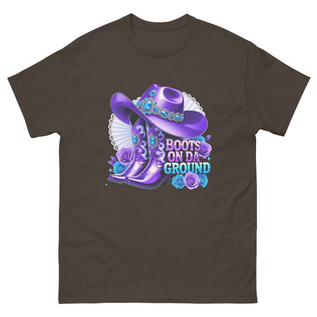 Boots on Da Ground Tee – Purple Fan & Jewel Design #5 Women Tees Style Junction – Custom Digital Designs & Apparel Dark Chocolate S