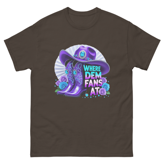 Where Dem Fans At Tee – Glam Cowgirl Boots & Hat Women Tees Style Junction – Custom Digital Designs & Apparel Dark Chocolate S