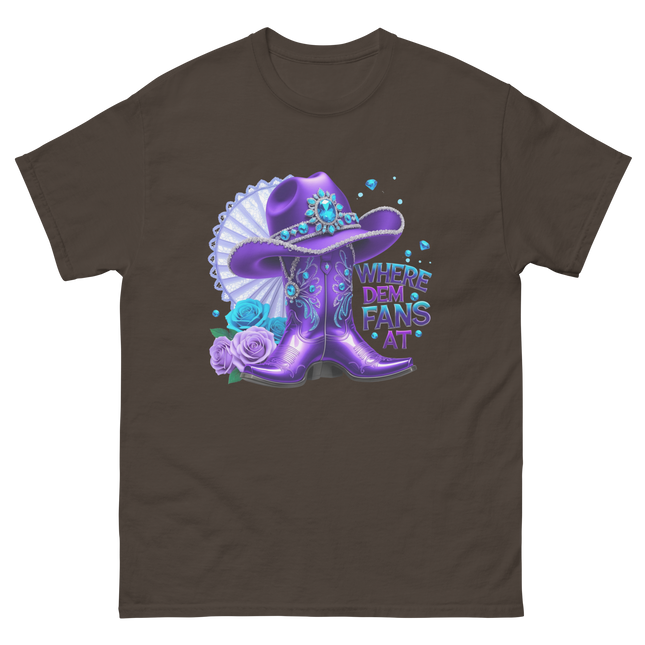 Where Dem Fans At Tee – Purple Roses & Bling Style Women Tees Style Junction – Custom Digital Designs & Apparel Dark Chocolate S