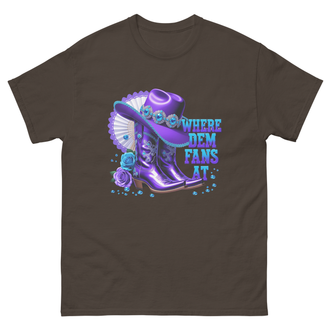 Where Dem Fans At Tee – Sparkling Western Boot Look Women Tees Style Junction – Custom Digital Designs & Apparel Dark Chocolate S