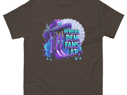 Where Dem Fans At Tee – Bold Purple Cowgirl Energy Women Tees Style Junction – Custom Digital Designs & Apparel Dark Chocolate S