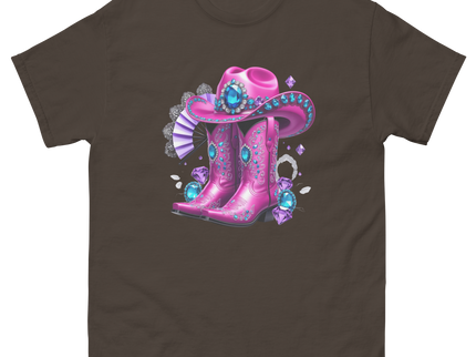 Hot Pink Cowgirl Tee – Glam Boots on Da Ground Style Women Tees Style Junction – Custom Digital Designs & Apparel Dark Chocolate S