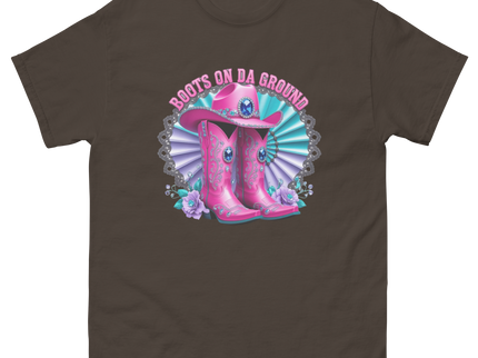 Blinged Out Cowgirl Tee – Pink Boots on Da Ground Women Tees Style Junction – Custom Digital Designs & Apparel Dark Chocolate S