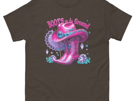 Western Glam Tee – Pink Boots & Hat Statement Women Tees Style Junction – Custom Digital Designs & Apparel Dark Chocolate S