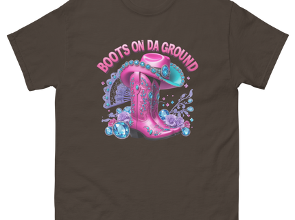 Bold Cowgirl Tee – Aqua Hat & Pink Boots Combo Women Tees Style Junction – Custom Digital Designs & Apparel Dark Chocolate S