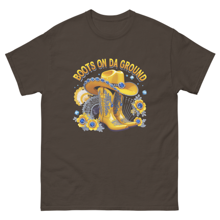 Sunshine Cowgirl Tee – Blue Gem & Fan Graphic Women Tees Style Junction – Custom Digital Designs & Apparel Dark Chocolate S