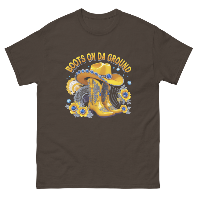 Sunshine Cowgirl Tee – Blue Gem & Fan Graphic Women Tees Style Junction – Custom Digital Designs & Apparel Dark Chocolate S