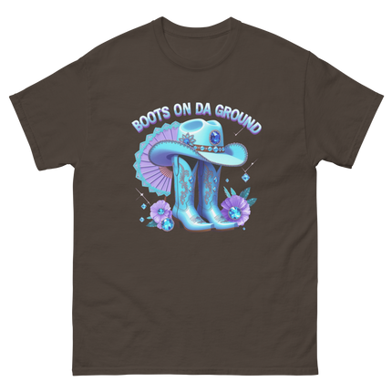 Light Blue Cowgirl Tee – Boots on Da Ground Western Glam Women Tees Style Junction – Custom Digital Designs & Apparel Dark Chocolate S