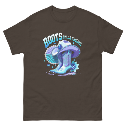 Icy Blue Glam Tee – Cowgirl Boots with Jewel Accents Women Tees Style Junction – Custom Digital Designs & Apparel Dark Chocolate S