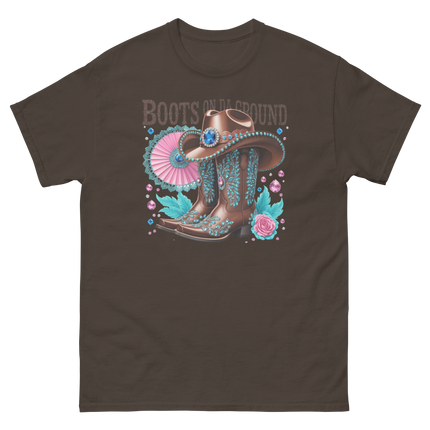 Brown Rhinestone Cowgirl Boots Tee – Boots on Da Ground #1 Women Tees Style Junction – Custom Digital Designs & Apparel Dark Chocolate S