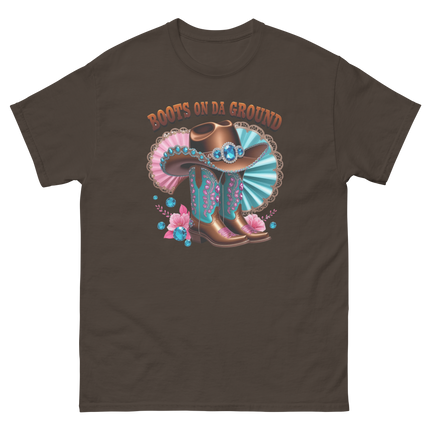 Brown Rhinestone Cowgirl Boots Tee – Boots on Da Ground #2 Women Tees Style Junction – Custom Digital Designs & Apparel Dark Chocolate S