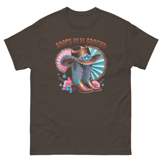 Brown Rhinestone Cowgirl Boots Tee – Boots on Da Ground #2 Women Tees Style Junction – Custom Digital Designs & Apparel Dark Chocolate S