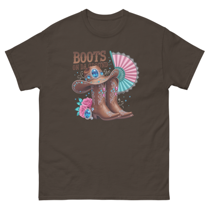 Brown Rhinestone Cowgirl Boots Tee – Boots on Da Ground #3 Women Tees Style Junction – Custom Digital Designs & Apparel Dark Chocolate S