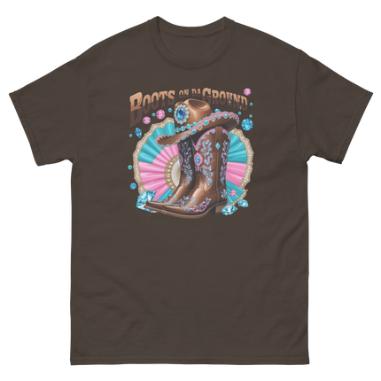 Brown Rhinestone Cowgirl Boots Tee – Boots on Da Ground #4 Women Tees Style Junction – Custom Digital Designs & Apparel Dark Chocolate S