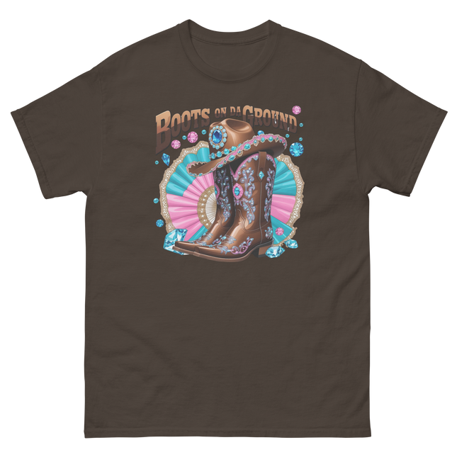 Brown Rhinestone Cowgirl Boots Tee – Boots on Da Ground #4 Women Tees Style Junction – Custom Digital Designs & Apparel Dark Chocolate S