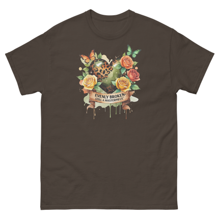 Evenly Broken Leopard Heart Tee – Watercolor Floral Vibes #1 Women Tees Style Junction – Custom Digital Designs & Apparel Dark Chocolate S