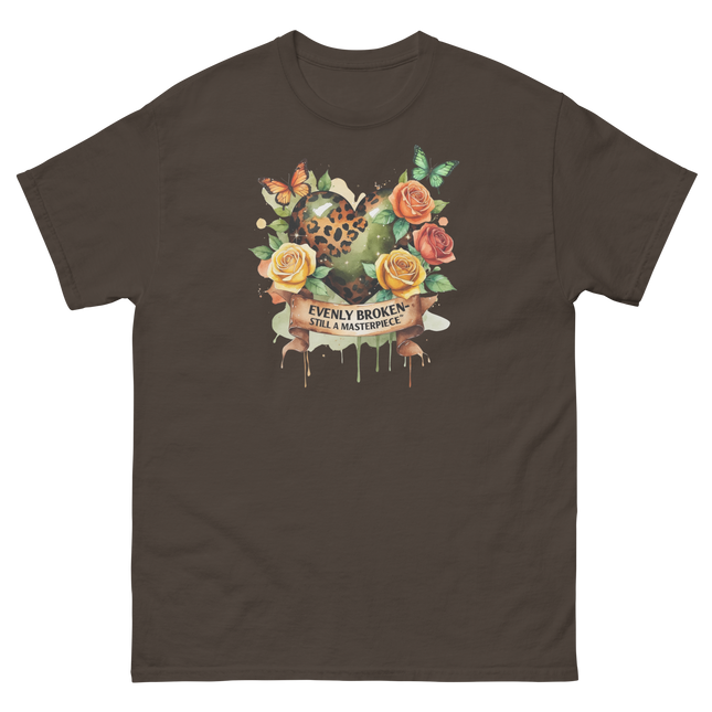 Evenly Broken Leopard Heart Tee – Watercolor Floral Vibes #1 Women Tees Style Junction – Custom Digital Designs & Apparel Dark Chocolate S