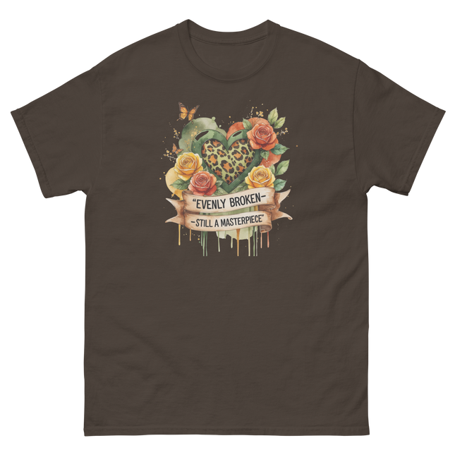 Evenly Broken Leopard Heart Tee – Watercolor Floral Vibes #2 Women Tees Style Junction – Custom Digital Designs & Apparel Dark Chocolate S