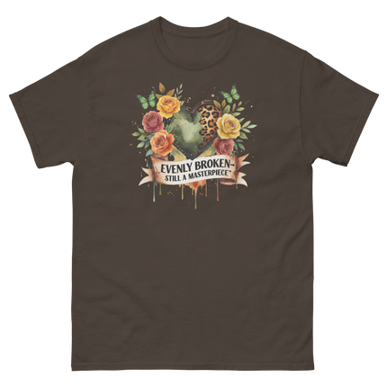 Evenly Broken Leopard Heart Tee – Watercolor Floral Vibes #3 Women Tees Style Junction – Custom Digital Designs & Apparel Dark Chocolate S