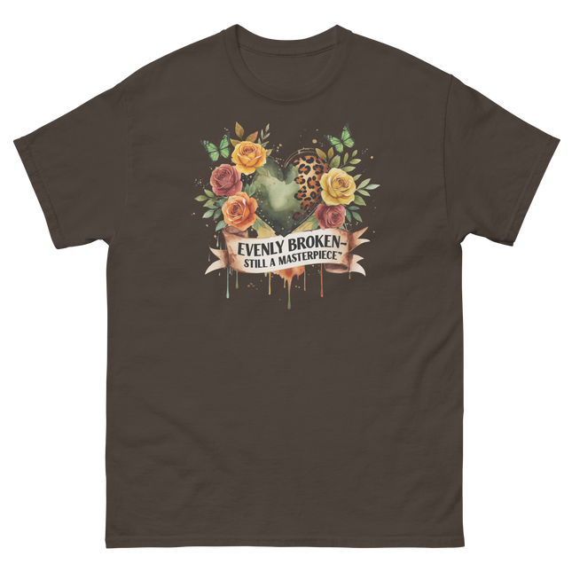 Evenly Broken Leopard Heart Tee – Watercolor Floral Vibes #3 Women Tees Style Junction – Custom Digital Designs & Apparel Dark Chocolate S