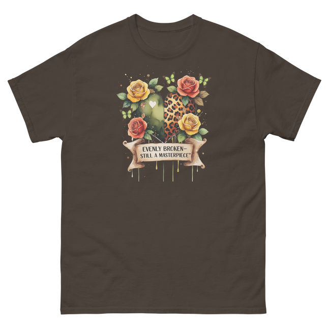 Evenly Broken Leopard Heart Tee – Watercolor Floral Vibes #4 Women Tees Style Junction – Custom Digital Designs & Apparel Dark Chocolate S