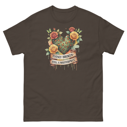 Evenly Broken Leopard Heart Tee – Watercolor Floral Vibes #5 Women Tees Style Junction – Custom Digital Designs & Apparel Dark Chocolate S