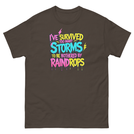 Survived the Storms Statement Tee – Neon Streetwear Bold Vibes Women Tees Style Junction – Custom Digital Designs & Apparel Dark Chocolate S