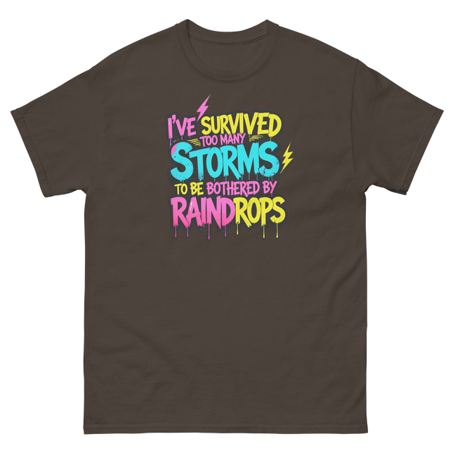 Survived the Storms Statement Tee – Neon Streetwear Bold Vibes Women Tees Style Junction – Custom Digital Designs & Apparel Dark Chocolate S