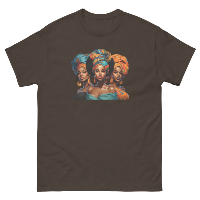 Cultural Crown Tee – Vibrant Afro Headwrap Graphic Shirt Women Tees Style Junction – Custom Digital Designs & Apparel Dark Chocolate S