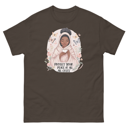 Protect Your Peace Tee – Floral Afro Soft Aesthetic Design #4 Women Tees Style Junction – Custom Digital Designs & Apparel Dark Chocolate S