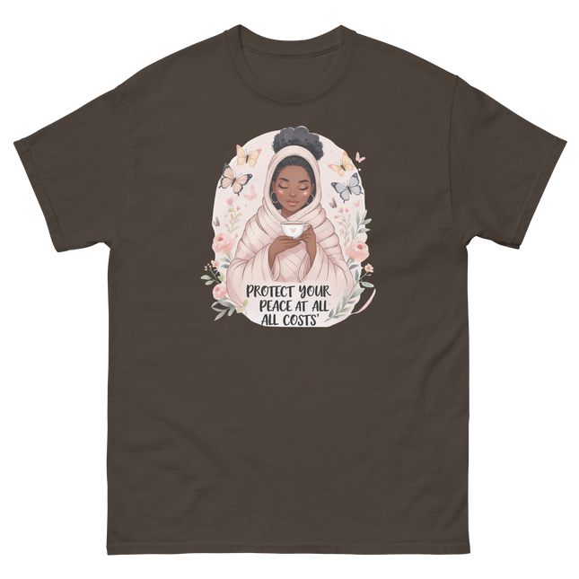 Protect Your Peace Tee – Floral Afro Soft Aesthetic Design #4 Women Tees Style Junction – Custom Digital Designs & Apparel Dark Chocolate S