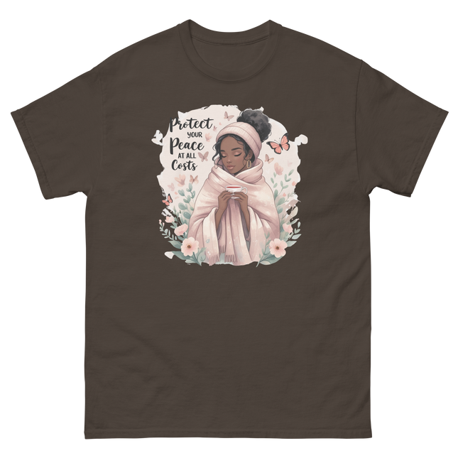 Protect Your Peace Tee – Floral Afro Soft Aesthetic Design #5 Women Tees Style Junction – Custom Digital Designs & Apparel Dark Chocolate S