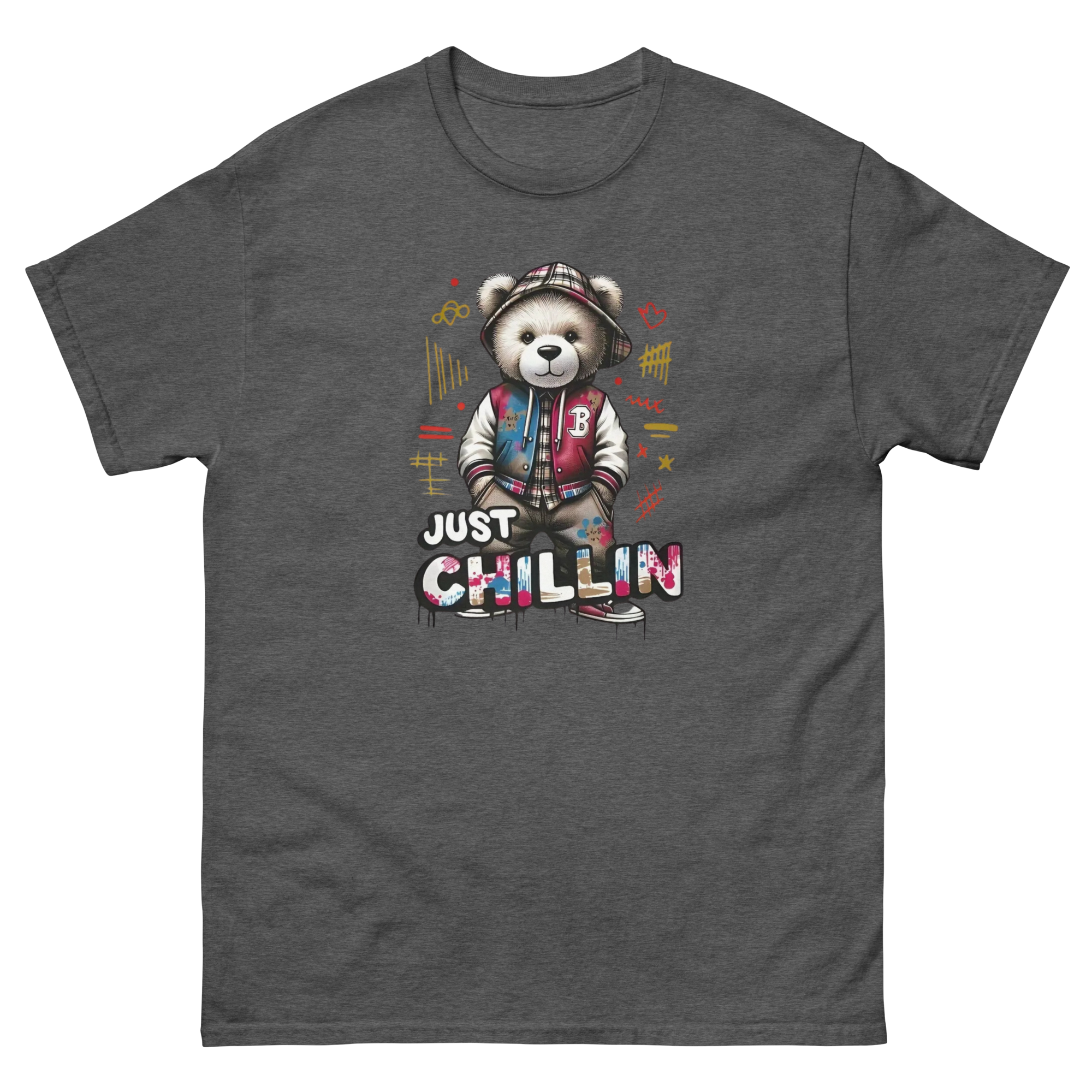 Just Chillin Bear Custom Design Unisex Classic T-shirt Physical T-Shirt Style-Junction Dark Heather S 