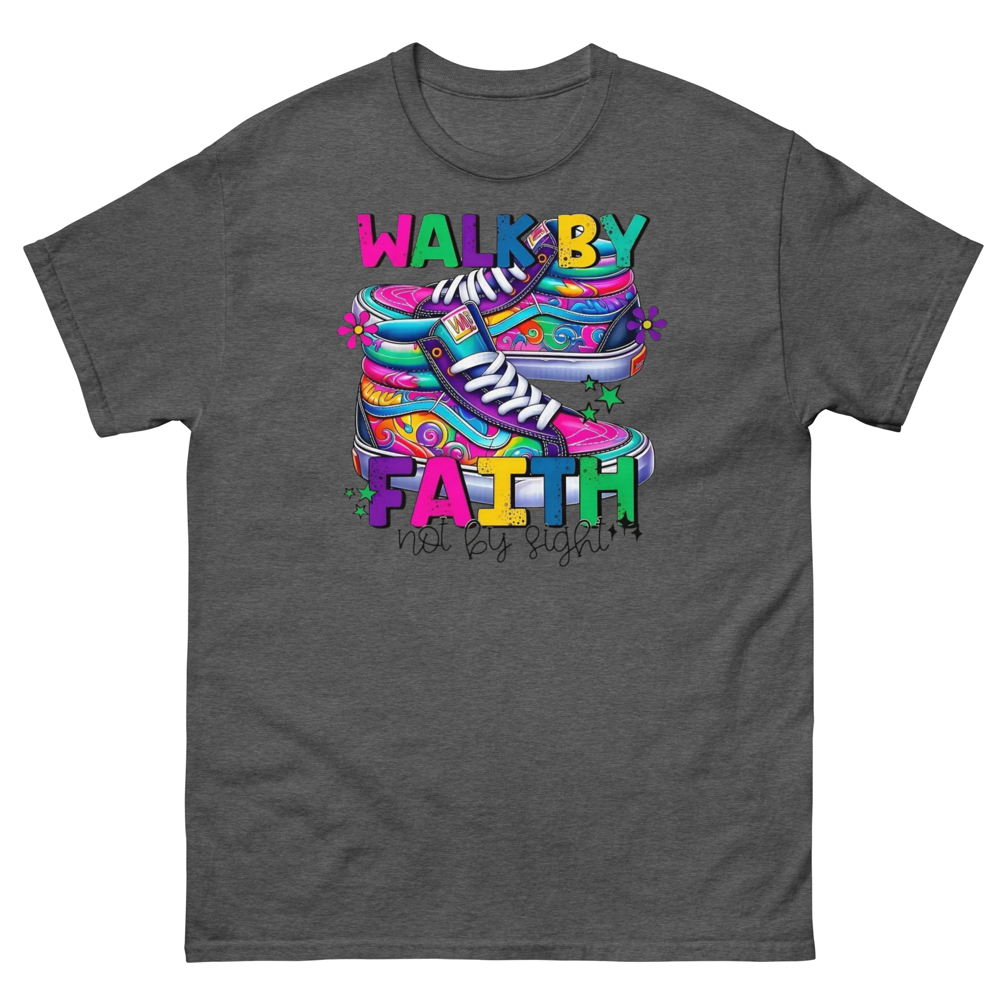 Walk By Faith Custom Design Unisex Classic T-shirt Physical T-Shirt Style-Junction Dark Heather S 