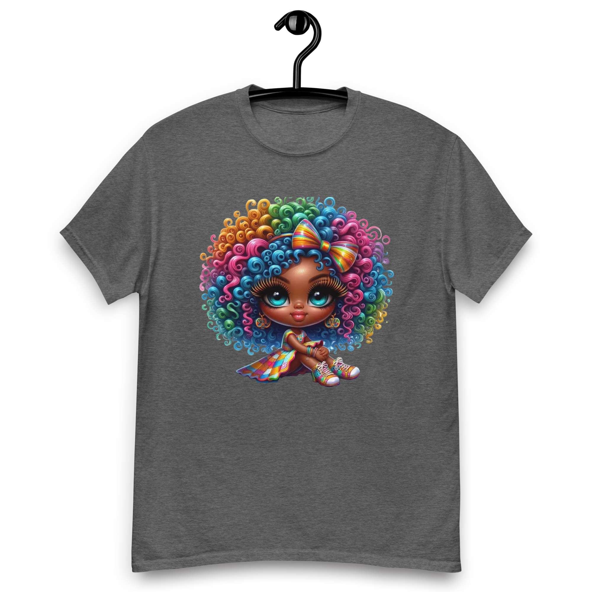 Rainbow Curls Doll Women's Tee - Comfortable 100% Cotton with a Stylish Fit Physical T-Shirt Style-Junction Dark Heather S