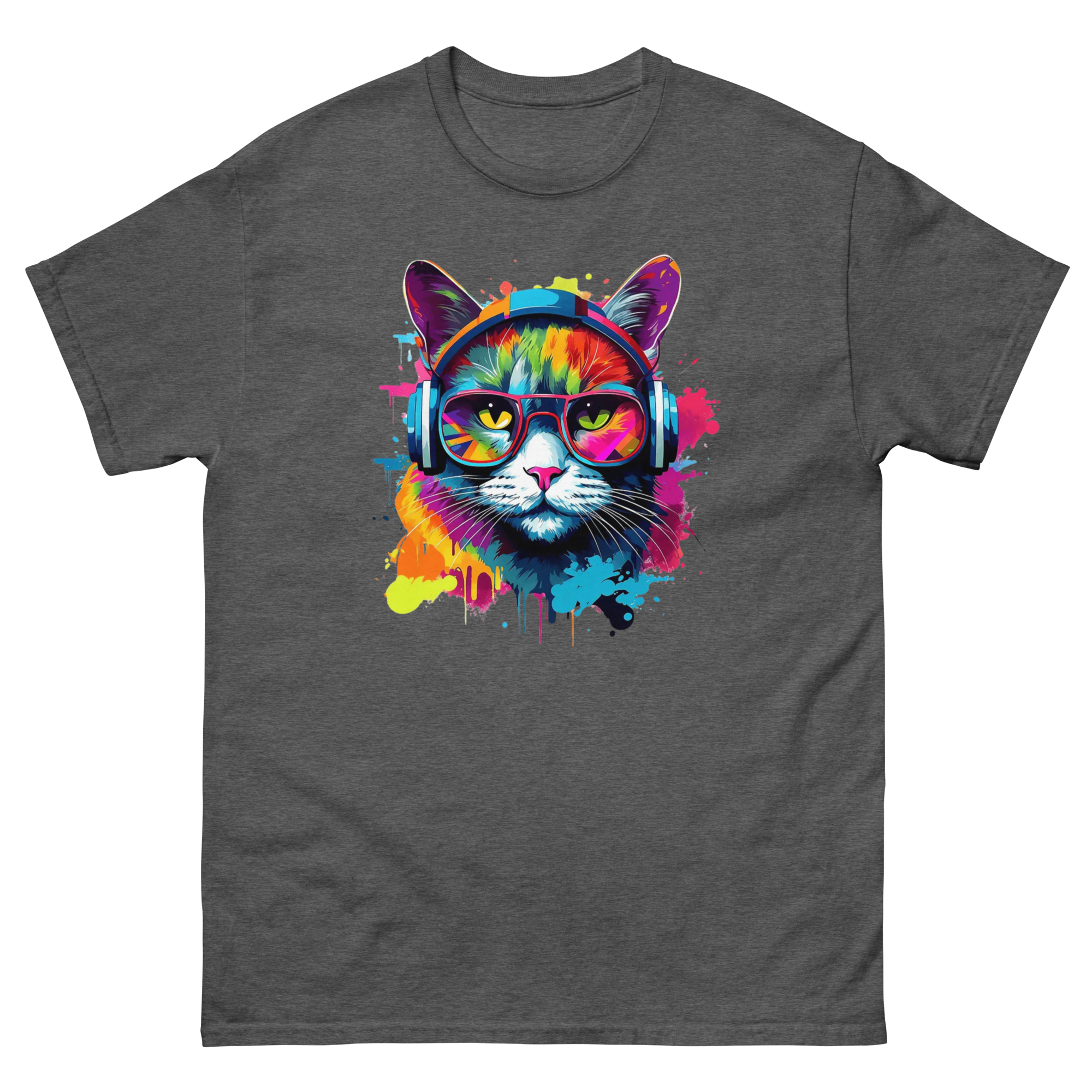 Vibrant DJ Cat Unisex Classic Tee - Trendy, Soft, and Perfect for Streetwear Physical T-Shirt Style-Junction Dark Heather S