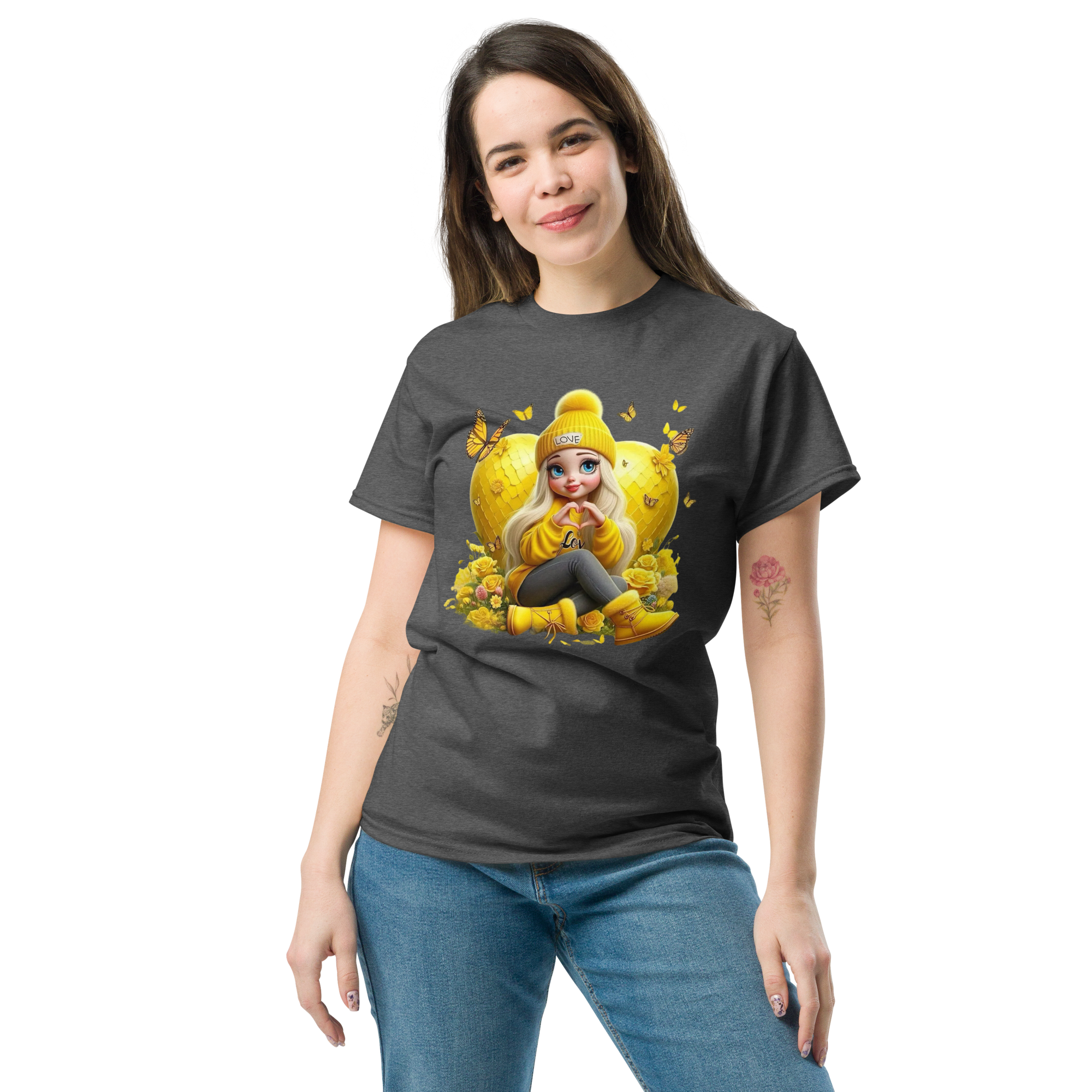 Golden Love Blossom Women's T-Shirt - 100% Cotton, Soft & Durable Physical T-Shirt Style-Junction Dark Heather S