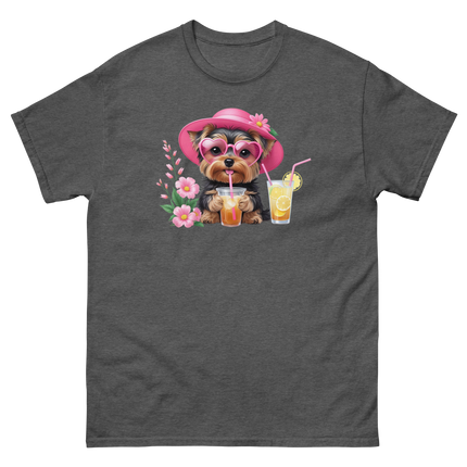 Yorkie Dog #1 Iced Tea Graphic Tshirt – Floral Summer Print Shirt Women Tees Style Junction – Custom Digital Designs Dark Heather S