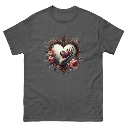 Heart Frame & Gothic Floral Art Tee Women Tees Style Junction – Custom Digital Designs & Apparel Dark Heather S