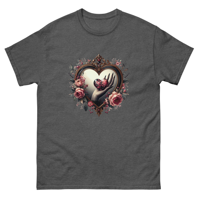 Heart Frame & Gothic Floral Art Tee Women Tees Style Junction – Custom Digital Designs & Apparel Dark Heather S