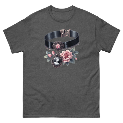 Victorian Cameo Choker Floral Tee Women Tees Style Junction – Custom Digital Designs & Apparel Dark Heather S