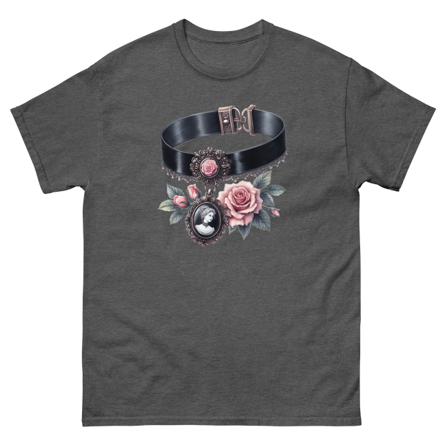 Victorian Cameo Choker Floral Tee Women Tees Style Junction – Custom Digital Designs & Apparel Dark Heather S