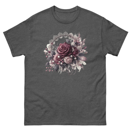 Mauve Rose Pearl Wreath Graphic Tee Women Tees Style Junction – Custom Digital Designs & Apparel Dark Heather S
