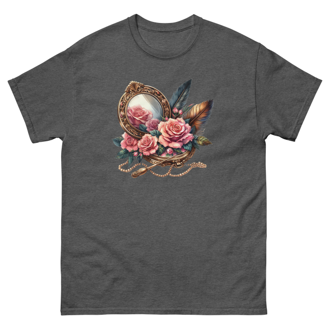 Vintage Mirror & Rose Frame Tee Women Tees Style Junction – Custom Digital Designs & Apparel Dark Heather S