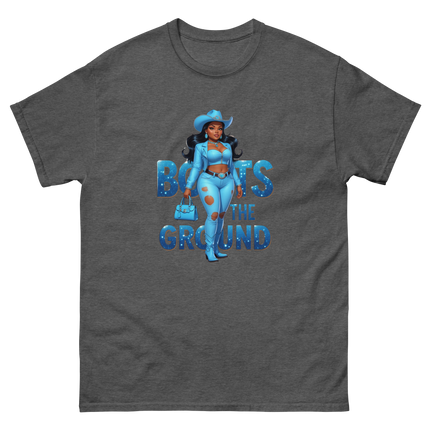 Boots on the Ground Tee – Light Blue Curvy Cowgirl Graphic #1 Women Tees Style Junction – Custom Digital Designs & Apparel Dark Heather S