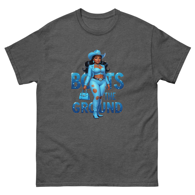 Boots on the Ground Tee – Light Blue Curvy Cowgirl Graphic #1 Women Tees Style Junction – Custom Digital Designs & Apparel Dark Heather S
